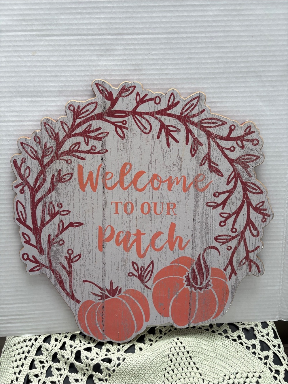 Welcome to Our Patch Pumpkin Wood Wall Accent - Orange